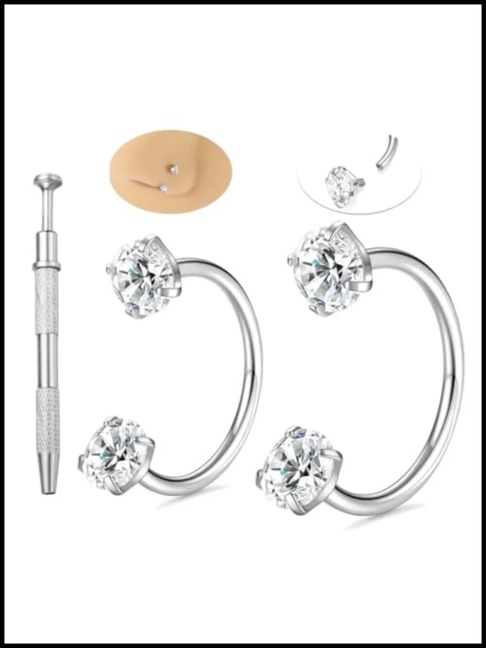 2 Pcs 20G G23 Titanium Horseshoe Nose Rings Septum Hoop Internally Threaded CZ